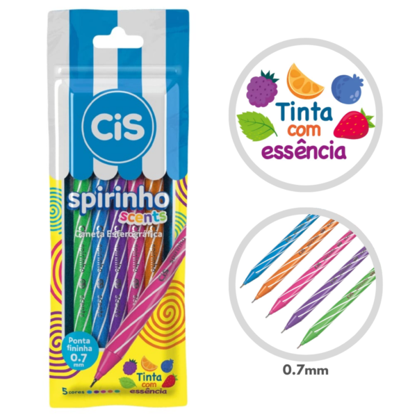 Caneta Esferográfica Cis Spirinho Perfumada Spiro Estojo c/5 Cis