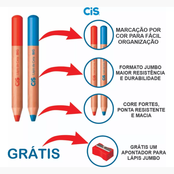 Lápis De Cera Escolar Criatic Jumbo 12 Cores Cis - Image 2