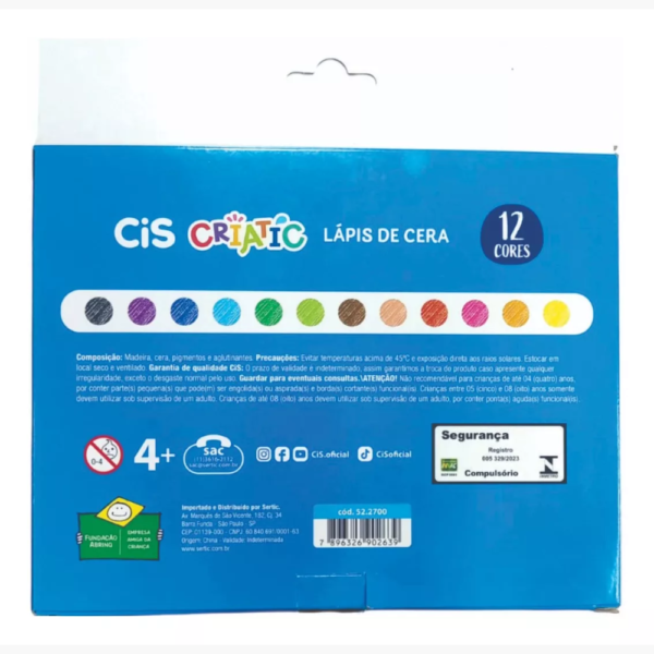 Lápis De Cera Escolar Criatic Jumbo 12 Cores Cis - Image 3