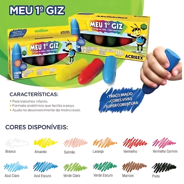 Giz de Cera Jumbo Meu Primero Giz 12 cores Acrilex - Image 2