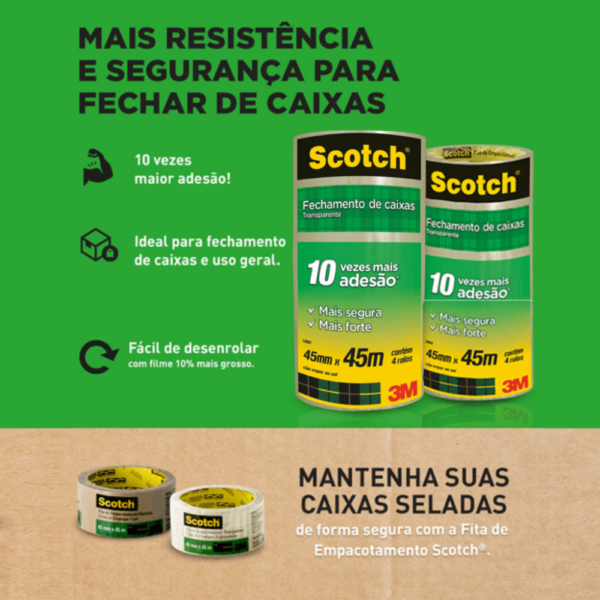 Fita Empacotamento 45x45 Transparente 5802 Scotch 3m - Image 4