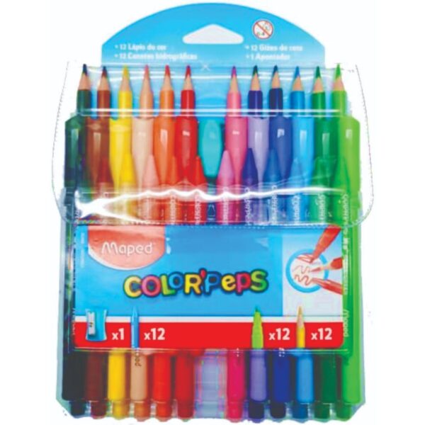 Kit Conjunto Color'Peps c/ 12 Lápis de Cor + 12 Canetinhas + 12 Giz de Cera + 1 Apontador Maped