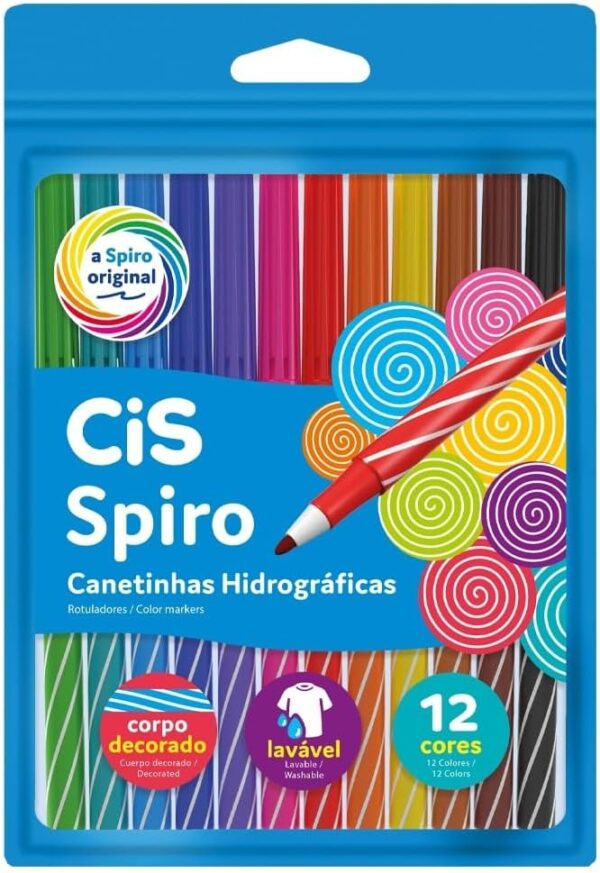 Canetinhas Hidrográficas - CIS Spiro - Estojo com 12 cores