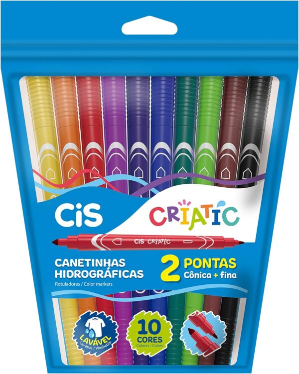 CIS Canetinhas Hidrográficas Criatic Duas Pontas - Estojo com 10 cores